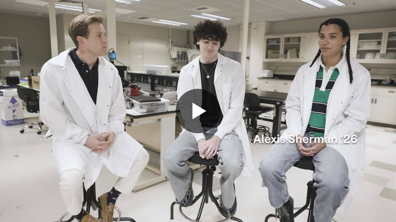 Video thumbnail of the Cornell engineering collaboration, with Nick DeMayo and Alexis Sherman in the laboratory.