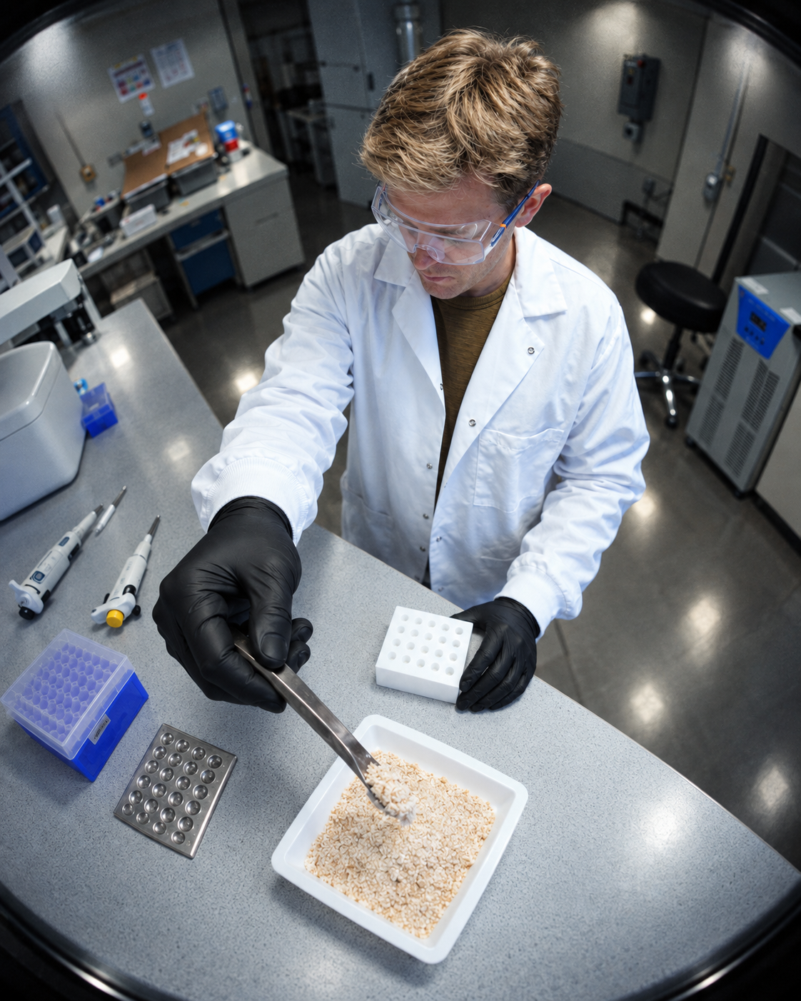 Terry Bates preparing samples at a Quantera lab bench